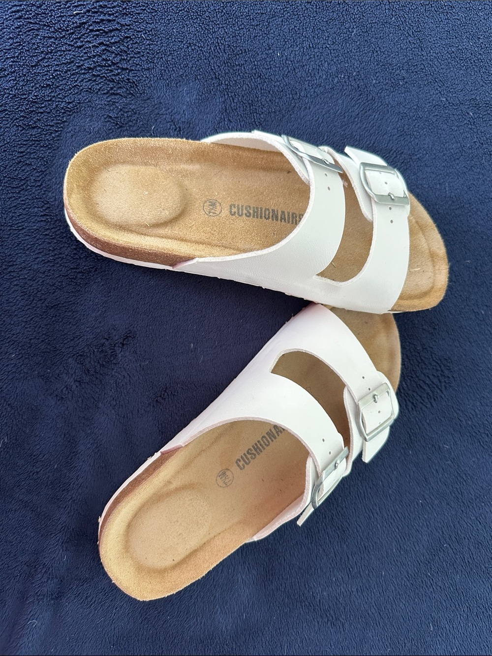 Cushionaire White Double-Buckle Women's Comfort Mules